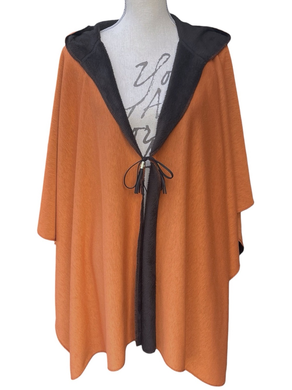 Marc New York Soft Burnt Orange/Brown Fuzzy Lined Hooded Cape Poncho (O/S)